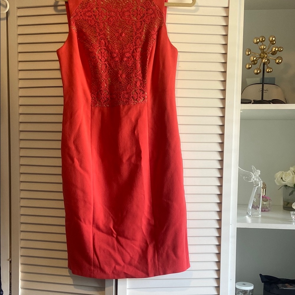 The Limited Orange Sheath Mini Dress Sleeveless Crew Neck